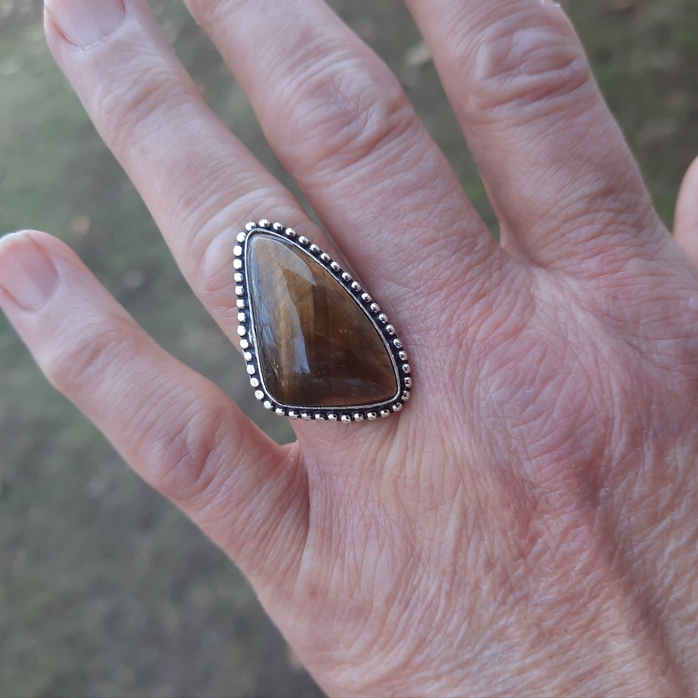 Unisex Golden Tiger Eye Ring (7.5) - Picture 7 of 15